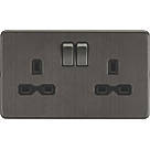 Knightsbridge  13A 2-Gang DP Switched Double Socket Smoked Bronze  with Black Inserts