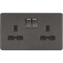 Knightsbridge  13A 2-Gang DP Switched Double Socket Smoked Bronze  with Black Inserts