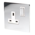 LAP  13A 1-Gang DP Switched Plug Socket Polished Chrome  with White Inserts