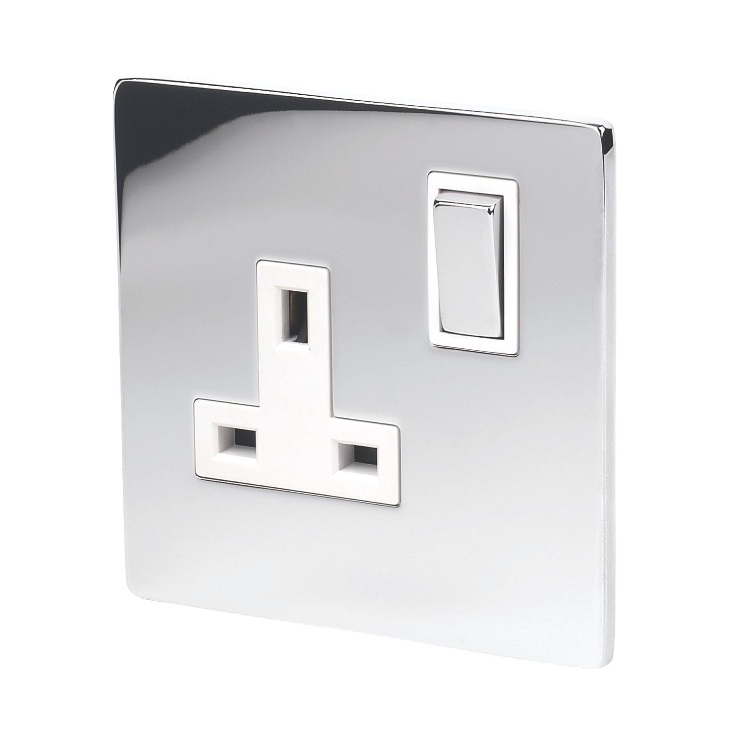 LAP 13A 1-Gang DP Switched Plug Socket Polished Chrome with White Inserts (29779)