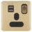 Schneider Electric Lisse Deco 13A 1-Gang SP Switched Socket + 2.1A 10.5W 2-Outlet Type A USB Charger Satin Brass with Black Inserts