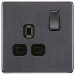 LAP Power Socket 13A 1-Gang DP Switched Power Socket Slate Grey  with Black Inserts