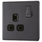 LAP Power Socket 13A 1-Gang DP Switched Power Socket Slate Grey  with Black Inserts