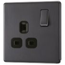 LAP  13A 1-Gang DP Switched Power Socket Slate Grey  with Black Inserts