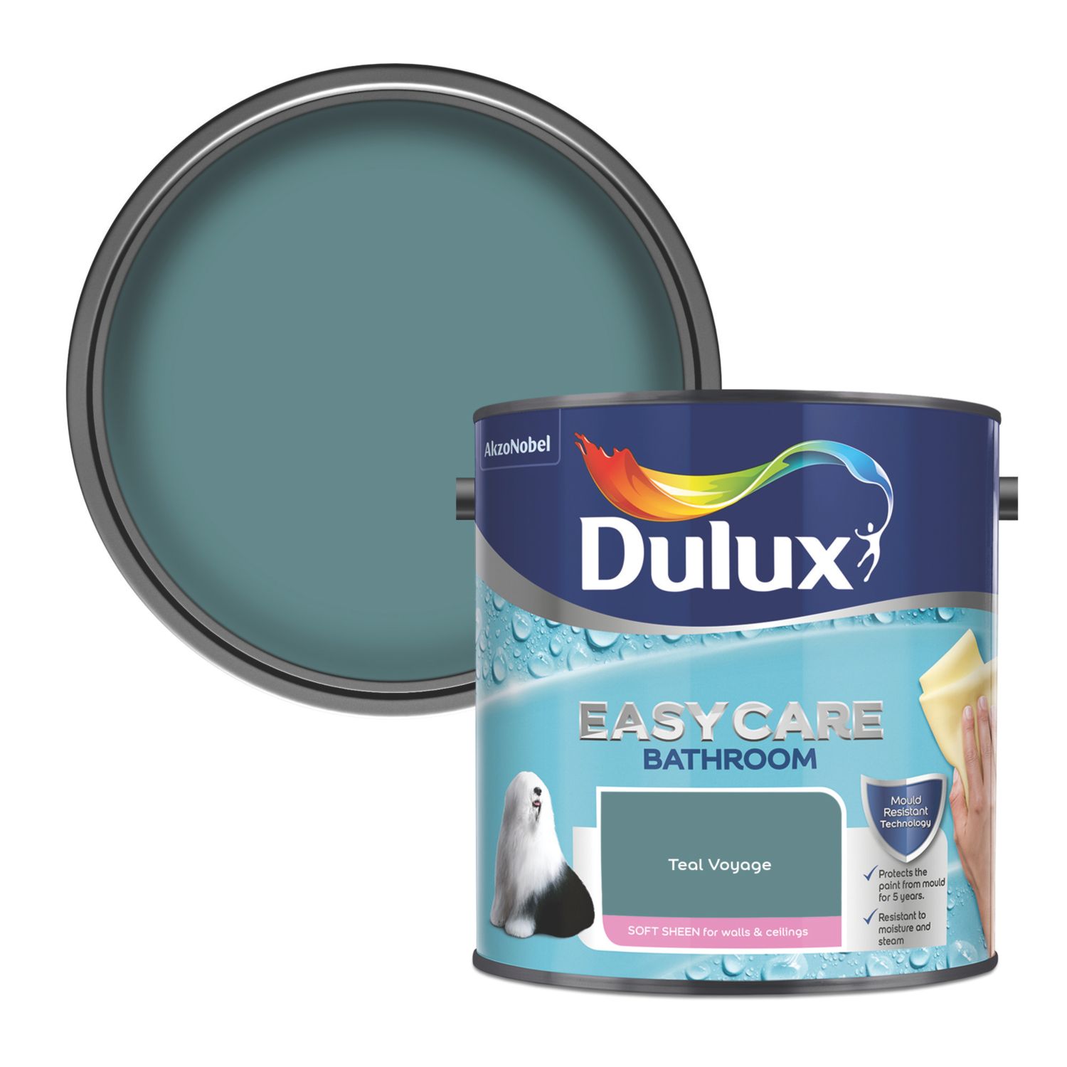 Dulux Easycare 2.5Ltr Teal Voyage Soft Sheen Emulsion Bathroom Paint (297RT)