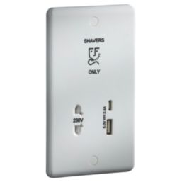 Knightsbridge Curved Edge 2-Gang Single Voltage Shaver Socket 230V AC White