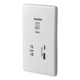 Knightsbridge Curved Edge 2-Gang Single Voltage Shaver Socket 230V AC White