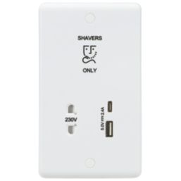Knightsbridge Curved Edge 2-Gang Single Voltage Shaver Socket 230V AC White