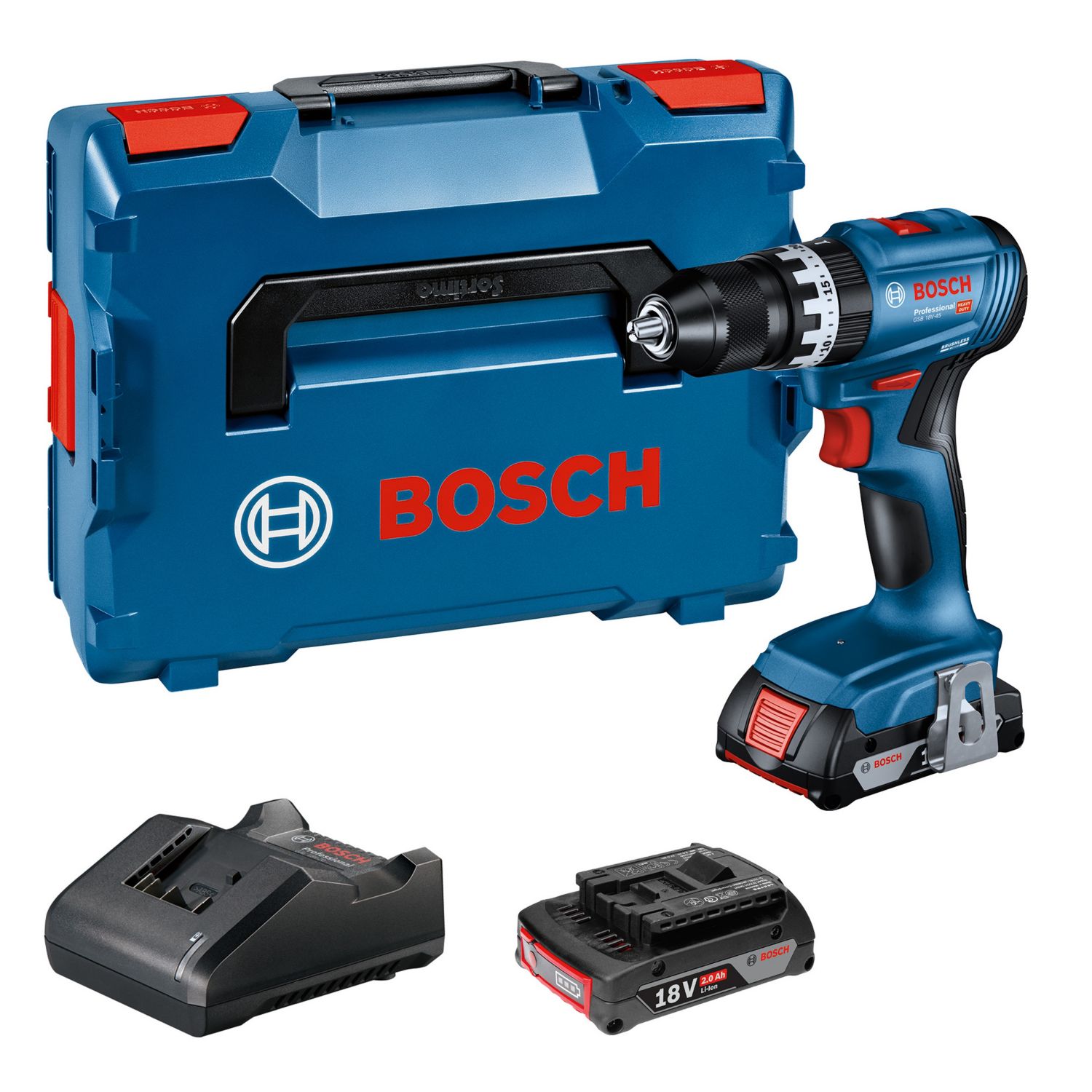Bosch GSB 18V-45 18V 2 x 2.0Ah Li-Ion Coolpack Brushless Cordless Combi Drill (298FN)