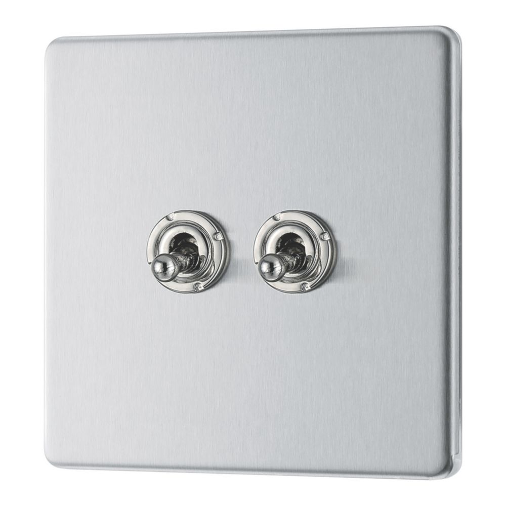 LAP 20A 16AX 2-Gang 2-Way Toggle Switch Brushed Stainless Steel - Screwfix