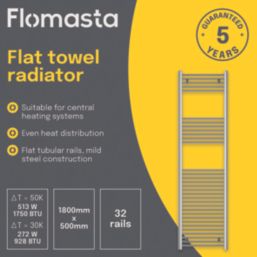 Flomasta 1800mm x 500mm 1750BTU Chrome Flat  Towel Radiator