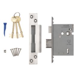Smith & Locke Fire Rated  Satin Stainless Steel BS 5-Lever Mortice Sashlock 78mm Case - 57mm Backset