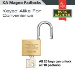 Burg-Wachter  Keyed Alike    Padlocks Brass 40mm 10 Pack