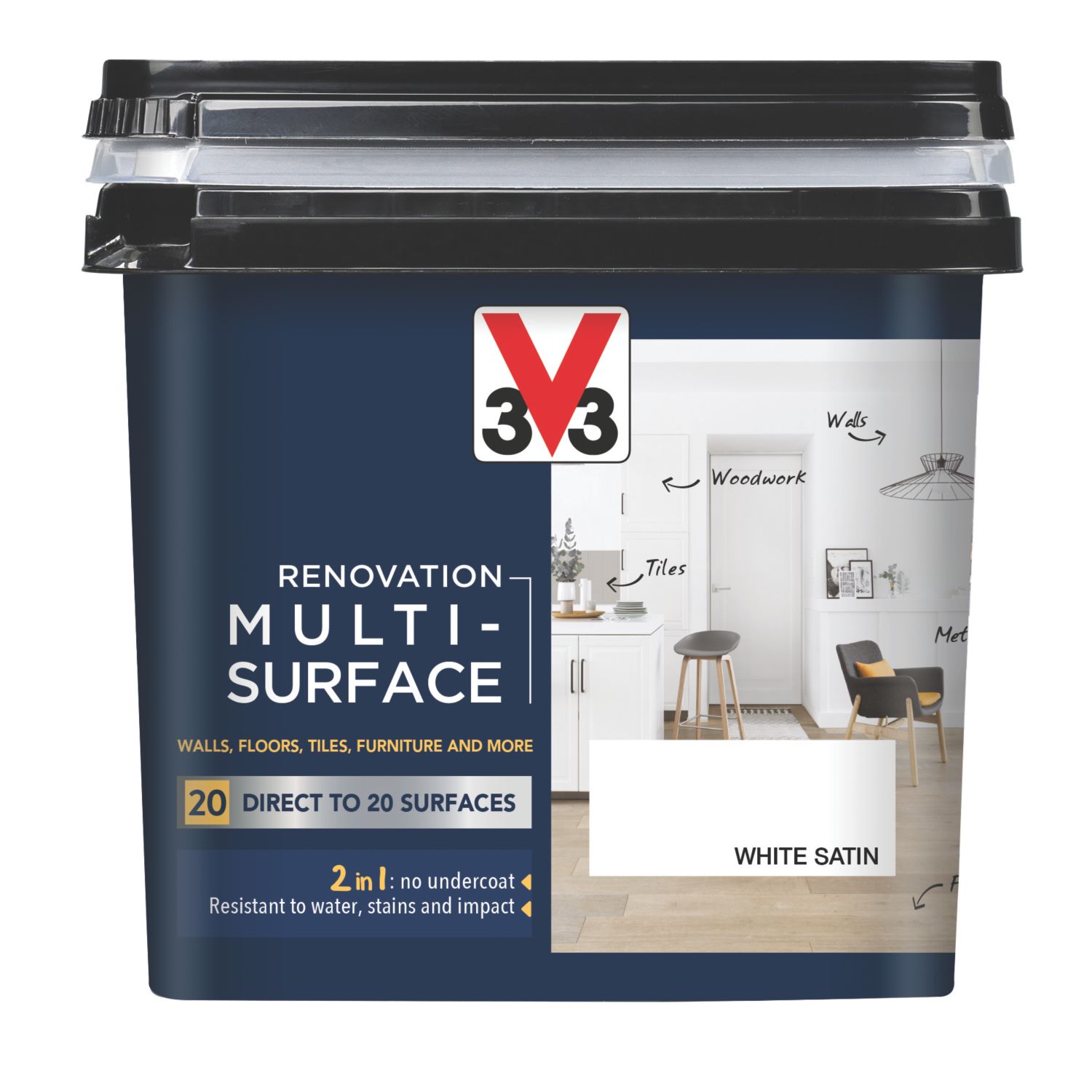 V33 750ml White Satin Acrylic Multi Surface Paint (299FW)