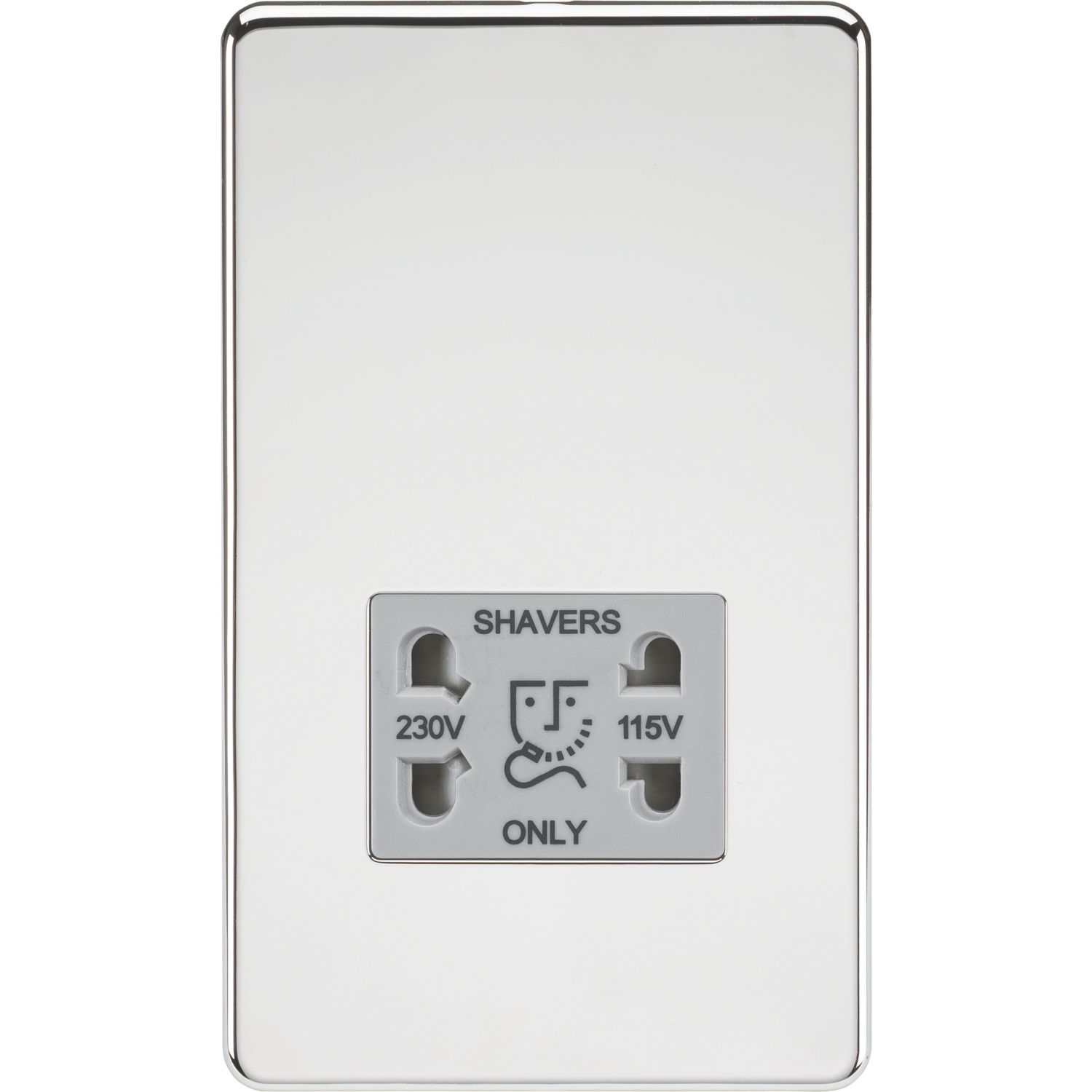 Knightsbridge 2-Gang Dual Voltage Shaver Socket 115 V / 230V Polished Chrome with Colour-Matched Inserts (299TX)