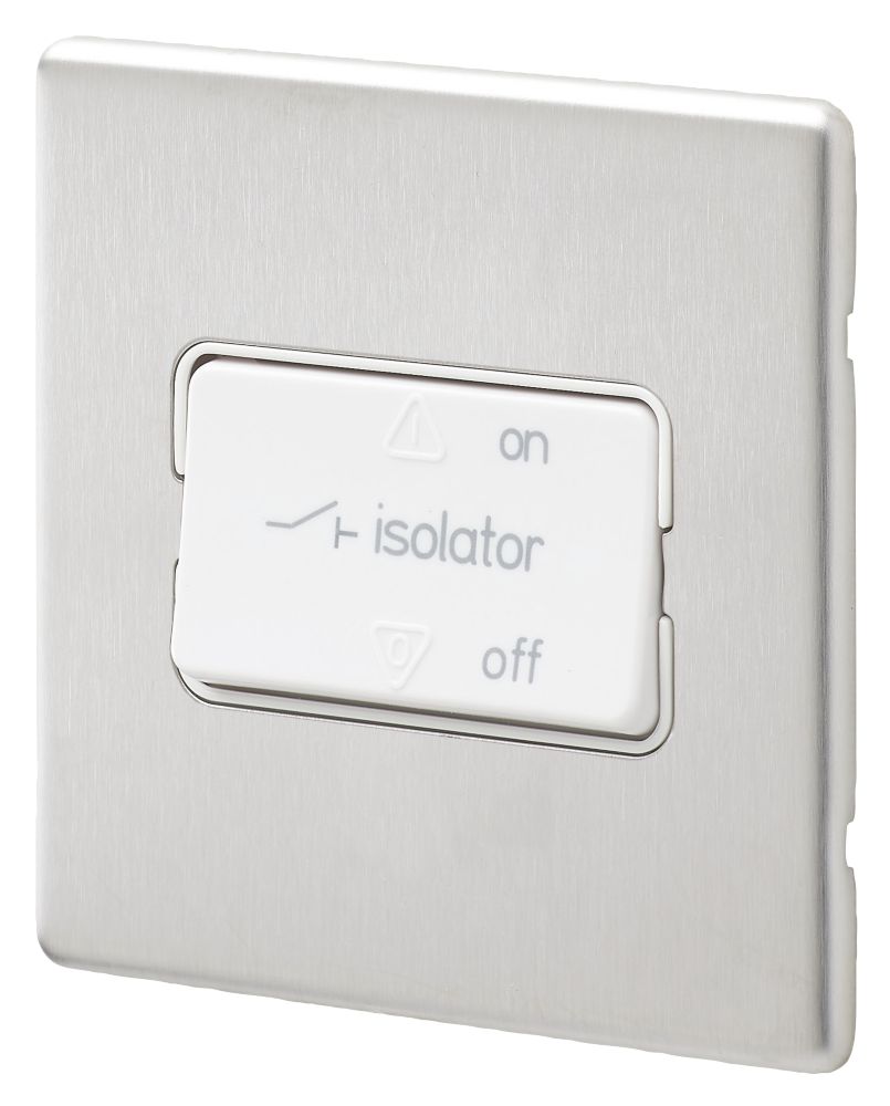MK Aspect 10A 1Gang 3Pole Fan Isolator Switch Brushed Stainless Steel