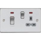 Knightsbridge  45A 2-Gang DP Cooker Switch & 13A DP Switched Socket Brushed Chrome with LED with Colour-Matched Inserts