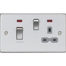Knightsbridge  45A 2-Gang DP Cooker Switch & 13A DP Switched Socket Brushed Chrome with LED with Colour-Matched Inserts