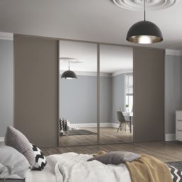 Spacepro Classic 4-Door Sliding Wardrobe Door Kit Stone Grey Frame Stone Grey / Mirror Panel 2978mm x 2260mm