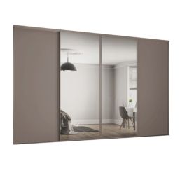 Spacepro Classic 4-Door Sliding Wardrobe Door Kit Stone Grey Frame Stone Grey / Mirror Panel 2978mm x 2260mm