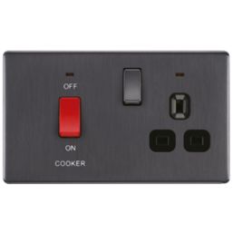 LAP  45A 2-Gang DP Cooker Switch & 13A DP Switched Socket Slate Grey with LED with Black Inserts