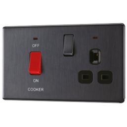 LAP  45A 2-Gang DP Cooker Switch & 13A DP Switched Socket Slate Grey with LED with Black Inserts