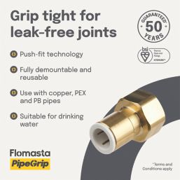 Flomasta  Brass Push-Fit Adapting Female Coupler Pipe Fitting Adaptor 22mm x 3/4"