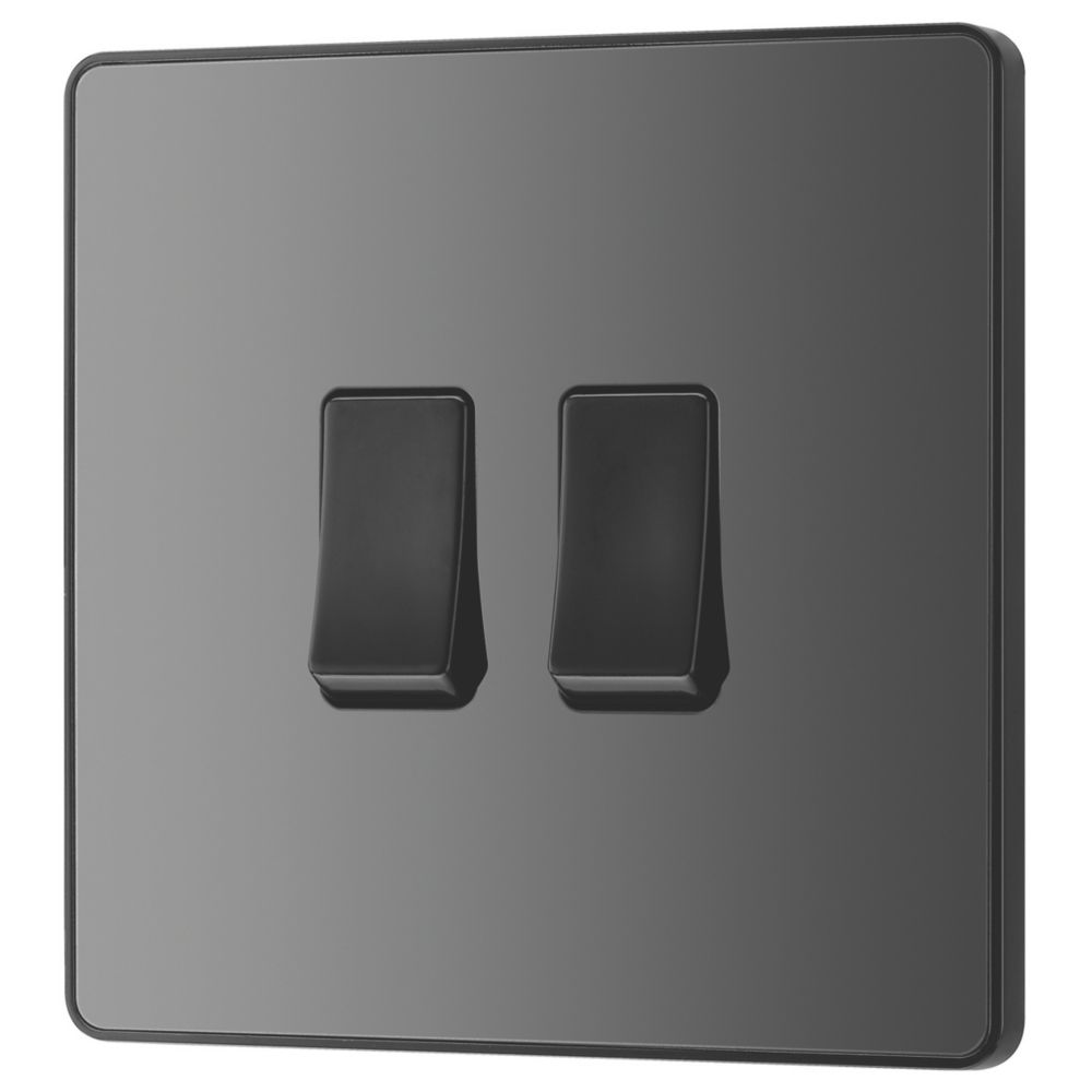 British General Evolve 20A 16AX 2Gang 2Way Light Switch Black Chrome