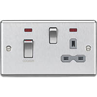 Knightsbridge CL83MNBCG 45 & 13A 2-Gang DP Cooker Switch & 13A DP Switched Socket Brushed Chrome with LED with Colour-Matched Inserts
