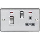 Knightsbridge CL83MNBCG 45 & 13A 2-Gang DP Cooker Switch & 13A DP Switched Socket Brushed Chrome with LED with Colour-Matched Inserts