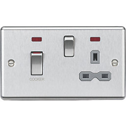 Knightsbridge  45 & 13A 2-Gang DP Cooker Switch & 13A DP Switched Socket Brushed Chrome with LED with Colour-Matched Inserts