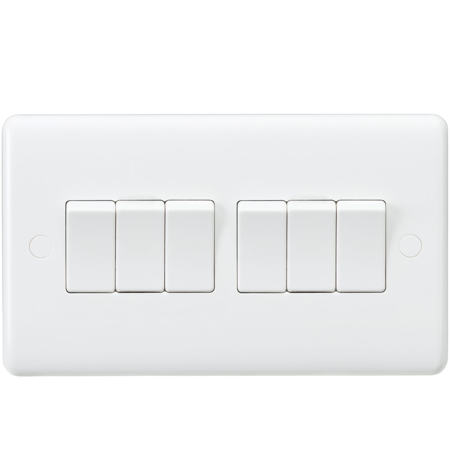 Knightsbridge Curved Edge 10AX 6-Gang 2-Way Light Switch White (301YC)