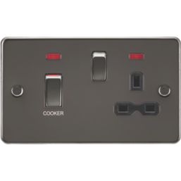 Knightsbridge  45A 2-Gang DP Cooker Switch & 13A DP Switched Socket Gunmetal with LED with Black Inserts
