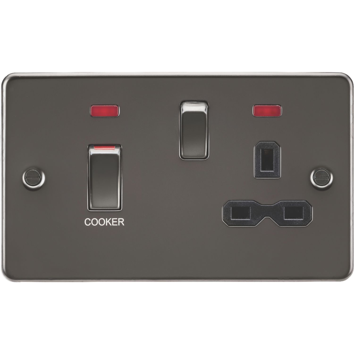 Knightsbridge 45A 2-Gang DP Cooker Switch & 13A DP Switched Socket Gunmetal with LED with Black Inserts (302VR)
