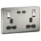 Knightsbridge  13A 2-Gang DP Switched Socket + 3.25A 65W 2-Outlet Type C USB Charger Brushed Chrome with Black Inserts