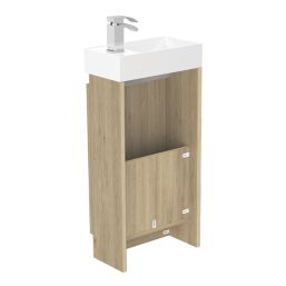Newland  Single Door Floor Standing Vanity Unit with Basin Effect Natural Oak 400mm x 220mm x 850mm