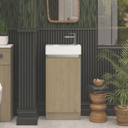 Newland  Single Door Floor Standing Vanity Unit with Basin Effect Natural Oak 400mm x 220mm x 850mm