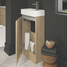 Newland  Single Door Floor Standing Vanity Unit with Basin Effect Natural Oak 400mm x 220mm x 850mm