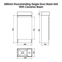 Newland  Single Door Floor Standing Vanity Unit with Basin Effect Natural Oak 400mm x 220mm x 850mm