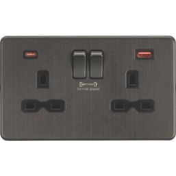 Knightsbridge  13A 2-Gang DP Switched Socket + 4.0A 18W 2-Outlet Type A & C USB Charger Smoked Bronze with Black Inserts