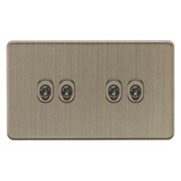 Knightsbridge Screwless 10AX 4-Gang 2-Way Toggle Light Switch  Antique Brass