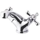 Refurb Swirl Traditional Chrome 104mm Cloakroom Cross Head Mono Basin Mixer Tap  With Clicker Waste