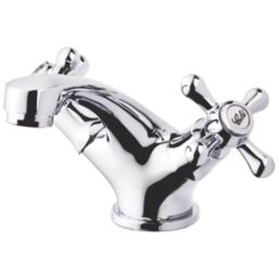 Refurb Swirl Traditional Chrome 104mm Cloakroom Cross Head Mono Basin Mixer Tap  With Clicker Waste