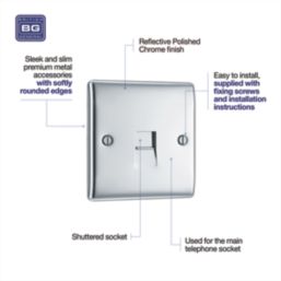 British General Nexus Metal 1-Gang Master Telephone Socket Polished Chrome