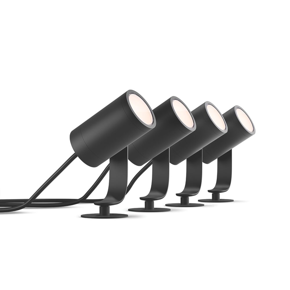 Philips Hue Lily Outdoor LED Spotlights Black 8W 1770lm 4 Pack Screwfix