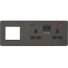 Knightsbridge SFR992RSB 13A 2-Gang DP Combination Plate + 4.0A 18W 2-Outlet Type A & C USB Charger Smoked Bronze with Black Inserts