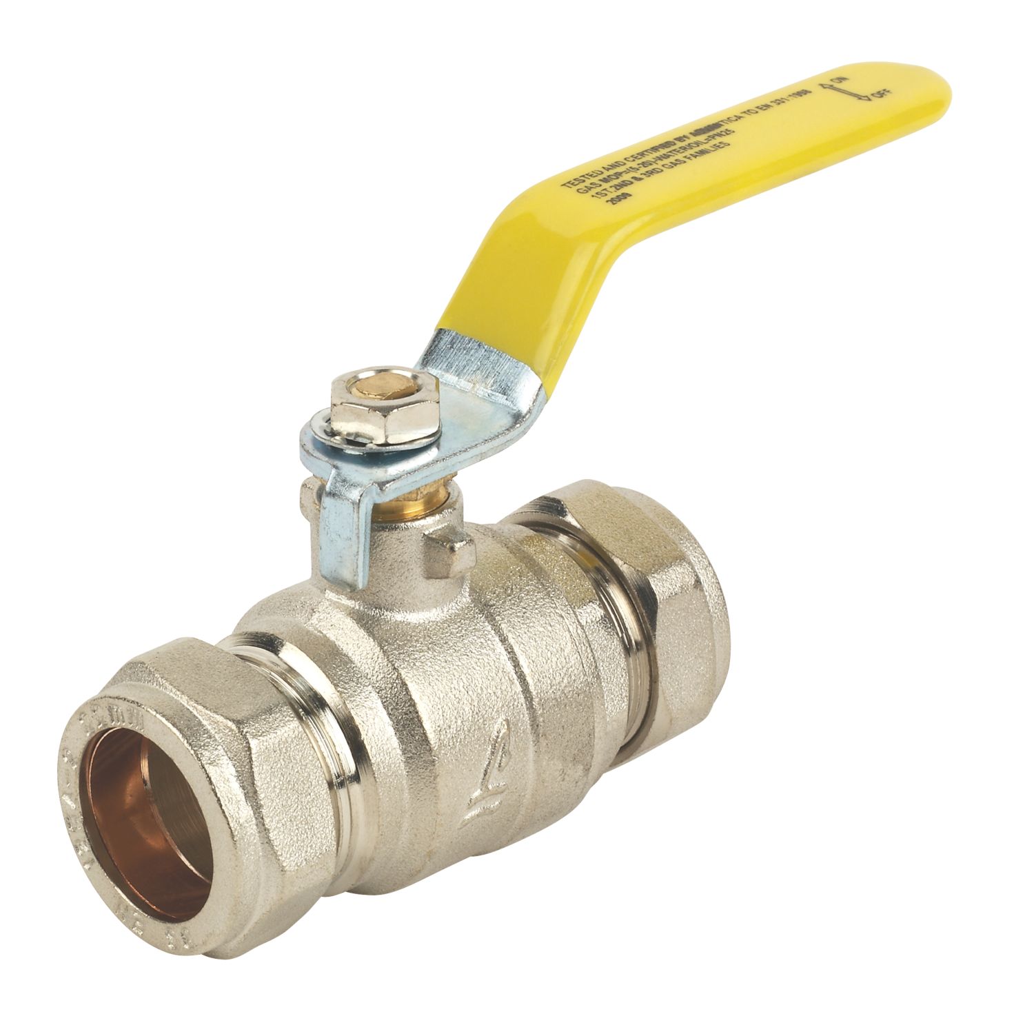 Essentials Compression Full Bore 22mm Ball Valve with Yellow Handle (30584)