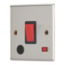 Contactum iConic 32A 1-Gang DP Control Switch & Flex Outlet Brushed Steel with Neon with Black Inserts