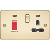 Knightsbridge FPR8333NPB 45 & 13A 2-Gang DP Cooker Switch & 13A DP Switched Socket Polished Brass with LED with Black Inserts