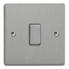 Varilight  10A 1-Gang 2-Way Light Switch  Brushed Steel with Colour-Matched Inserts